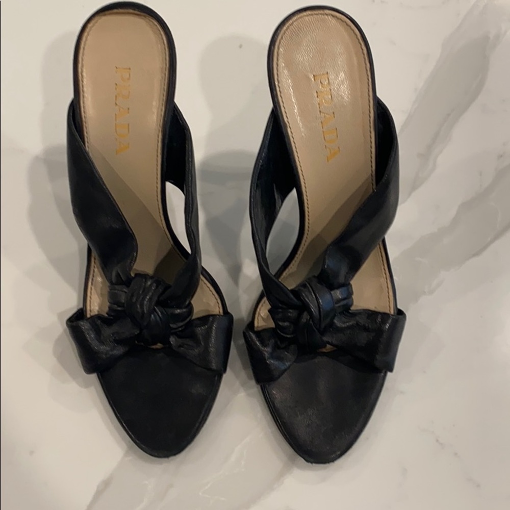 Prada sandals. Black mule slides 4 inch heel - Picture 2 of 6